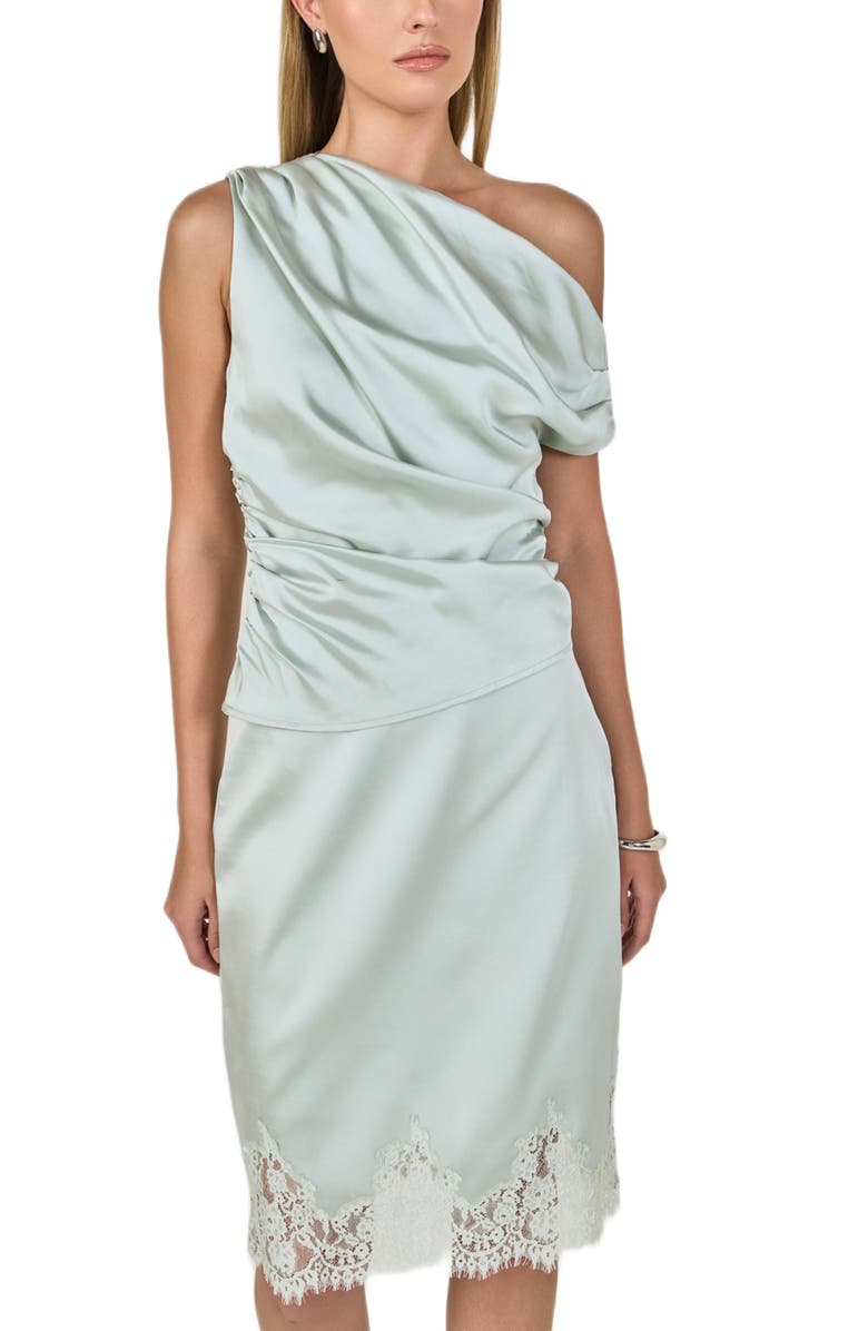 Endless Rose Lace Trim Satin Skirt, Alternate, color, Sage