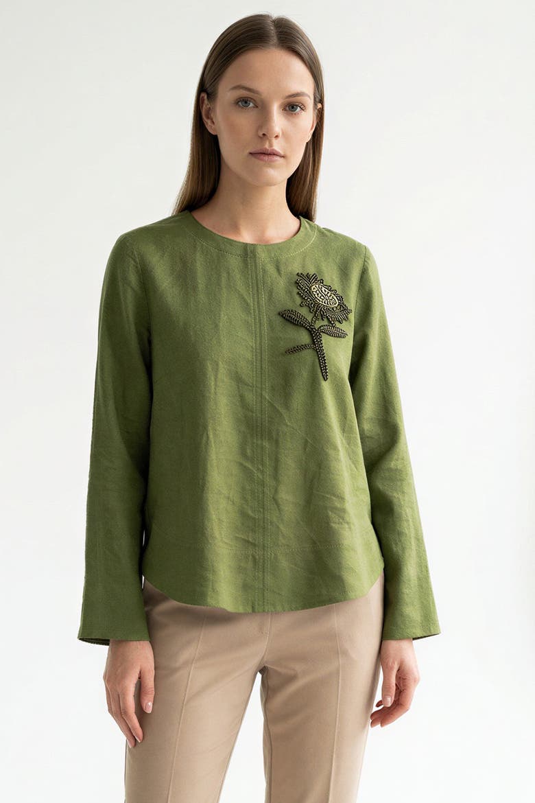 Fifine Long Sleeve Linen Blouse, Main, color, Khaki