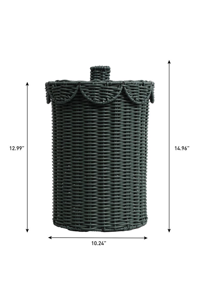 HAPPIMESS Resin 2.9-Gallon Cylinder Wicker Watebasket with Scalloped Lid, Alternate, color, Dark Green