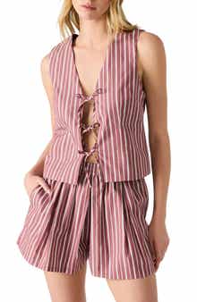 Steve Madden Aliza Stripe Tie Front Cotton Blend Top