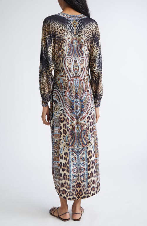 Camilla Istanbul Animalia Twist Front Long Sleeve Jersey Midi Dress In Multi