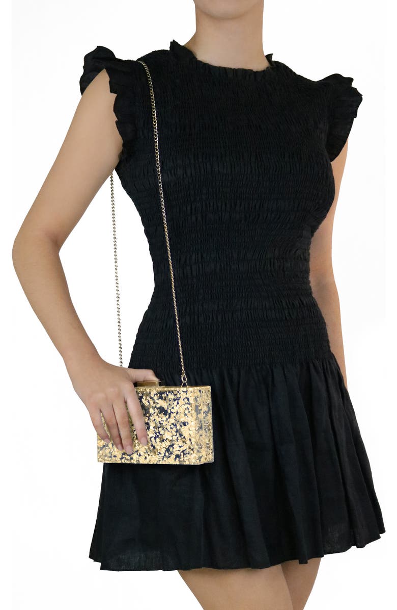 Olga Berg Carmella Foil-Flecked Box Clutch, Alternate, color, Gold