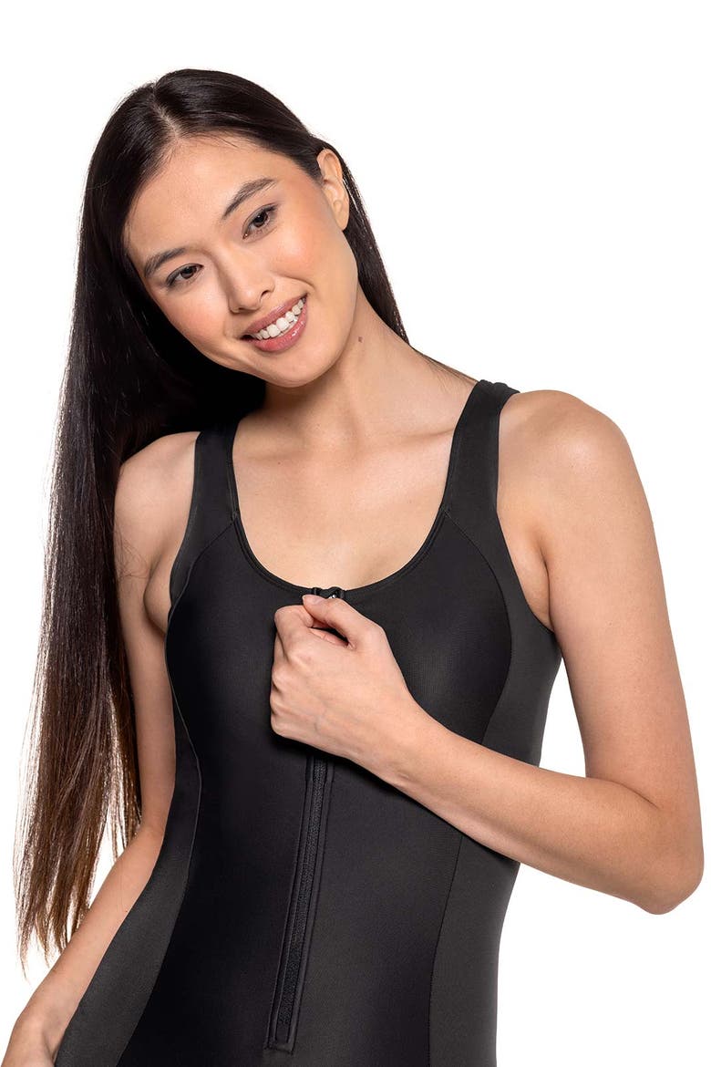 Palm Plaza Knee Length Swimsuit, UPF 50+ Sun Protection, Alternate, color, Black
