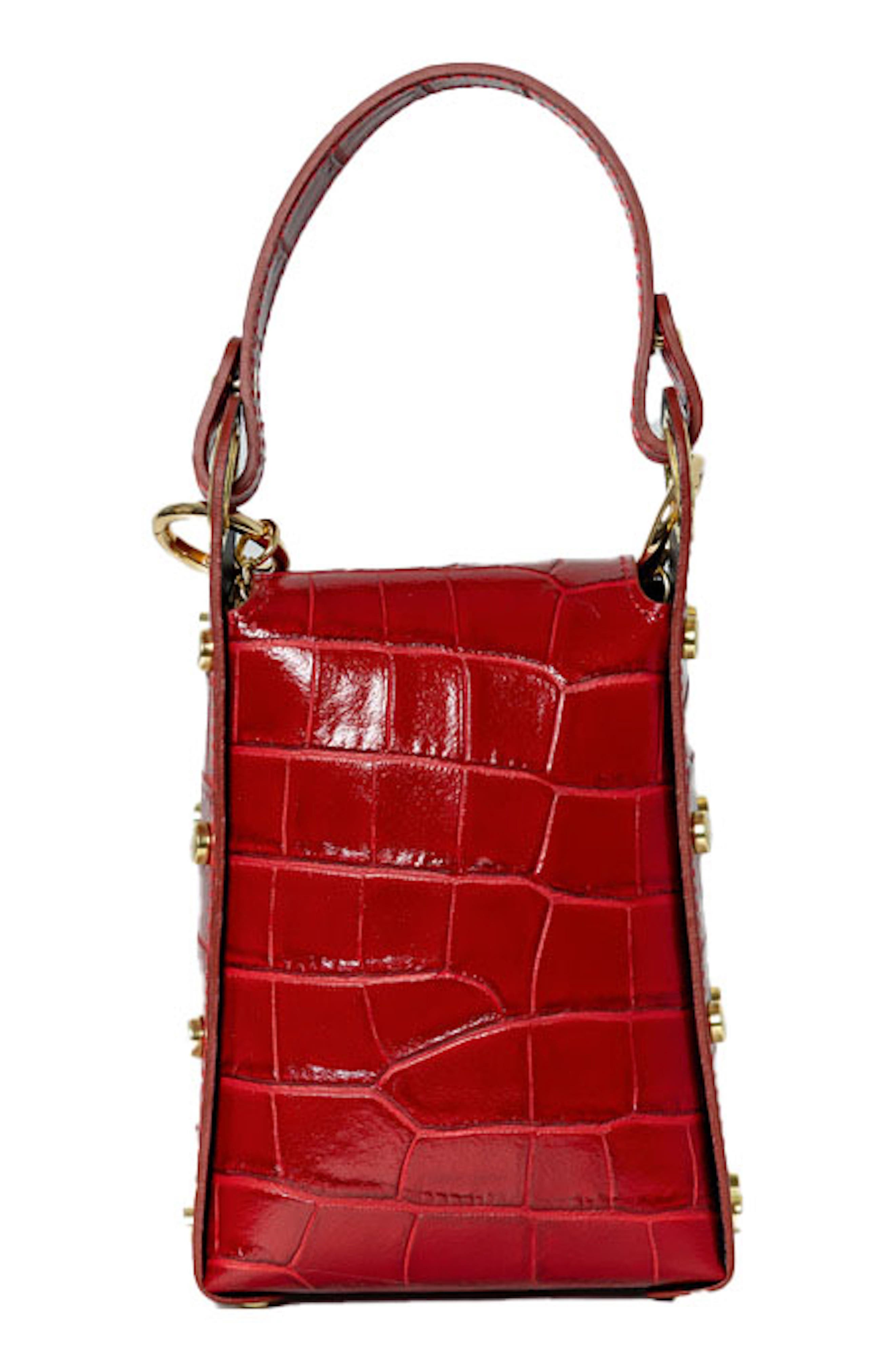 Persaman New York Mini Bee Croc Embossed Top-Handle Bag, Alternate, color, 
