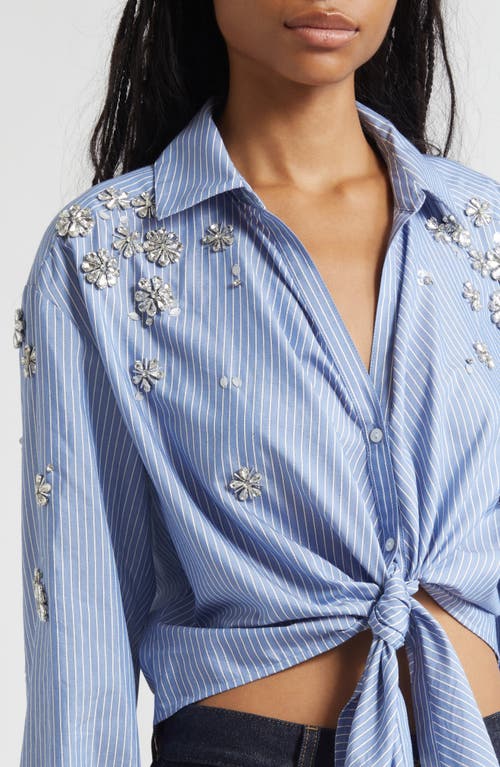 Cinq À Sept Lola Stripe Rhinestone Embellished Tie Front Button-up Shirt In Multi