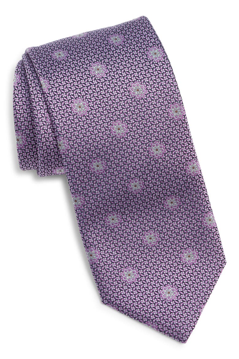 Flower Silk Tie, Main, color, PURPLE