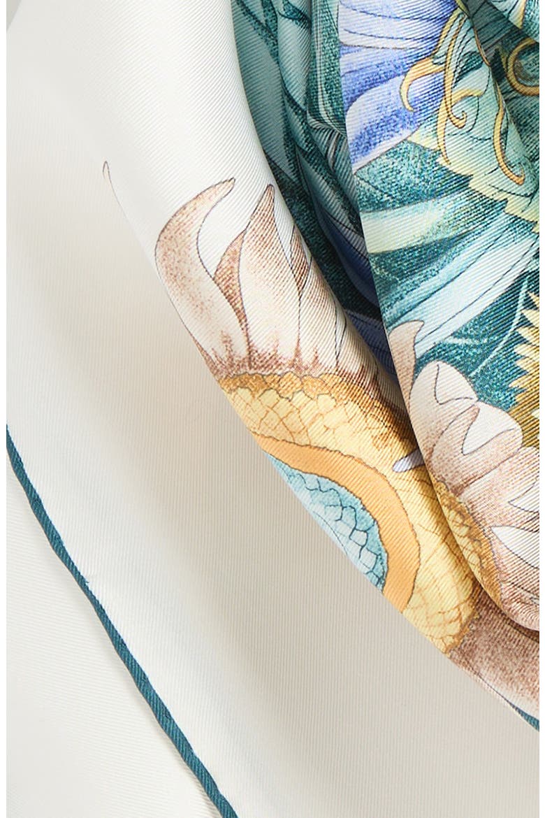 Sunflower Print Silk Square Scarf, Alternate, color, AVORIO/ ACQUA