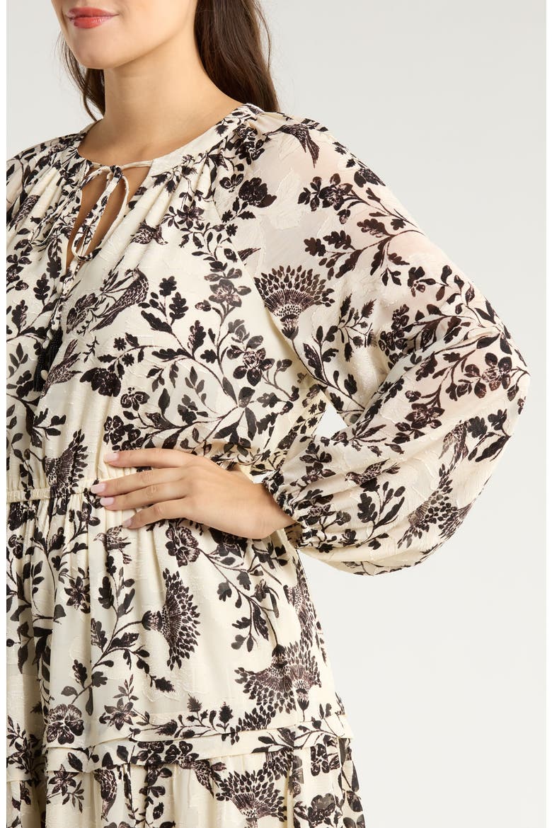 Floral Print Long Sleeve Dress, Alternate, color, SWAN WHITE/ ANNE BLACK