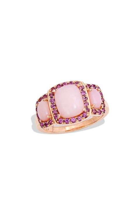 Pink Opal & Rhodolite Halo Ring