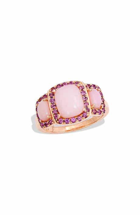 SAVVY CIE JEWELS Pink Opal & Rhodolite Halo Ring