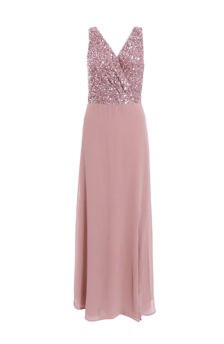 QUIZ Chiffon Embellished Wrap maxi Dress, Alternate, color, 