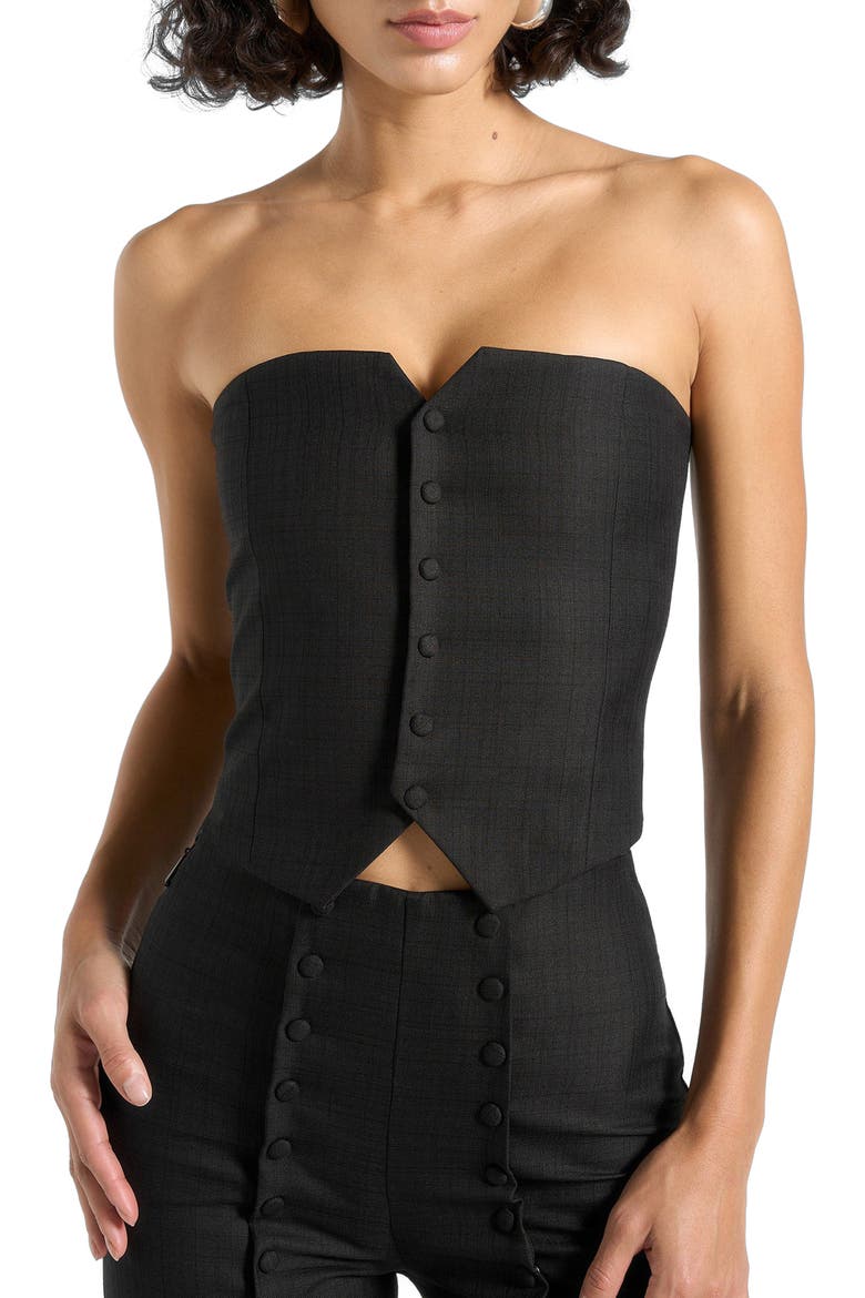 Lise Cropped Tailored Blazer & Button Detail Bandeau, Main, color, Black