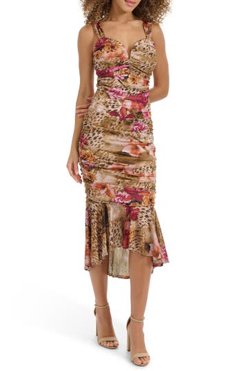 Siena Sweetheart Ruched Mesh Midi Dress In Multi