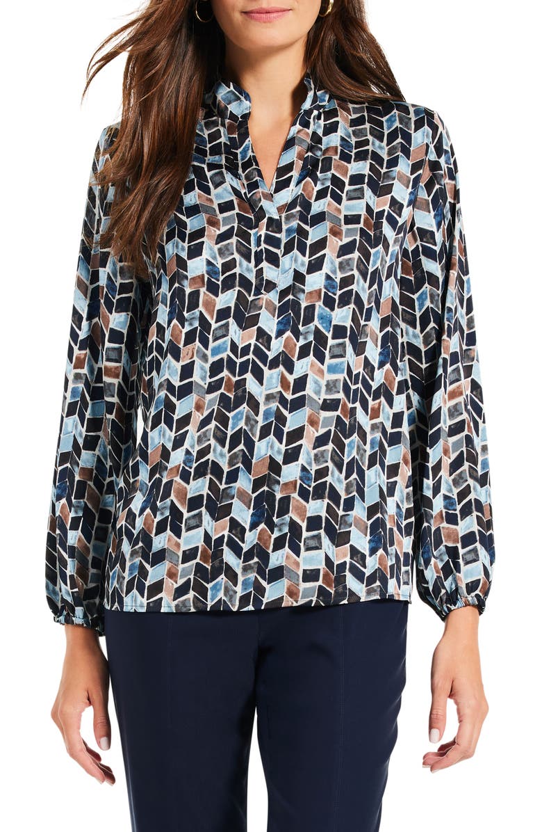 NIC+ZOE Herringbone Blues Split Neck Top, Main, color, 