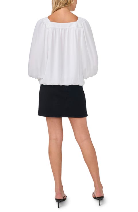 Square Neck Three-Quarter Sleeve Bubble Hem Top