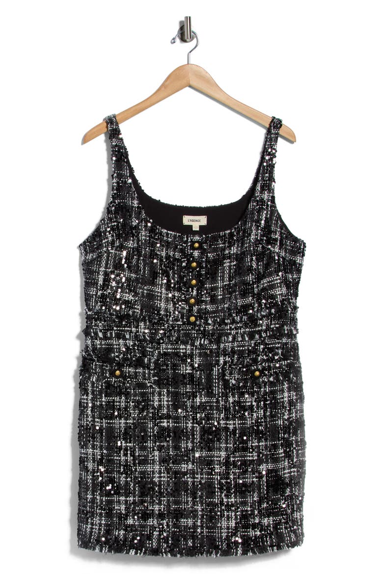 Valli Sequin Tweed Minidress, Main, color, BLACK/IVORY TWEED BLACK SEQUIN
