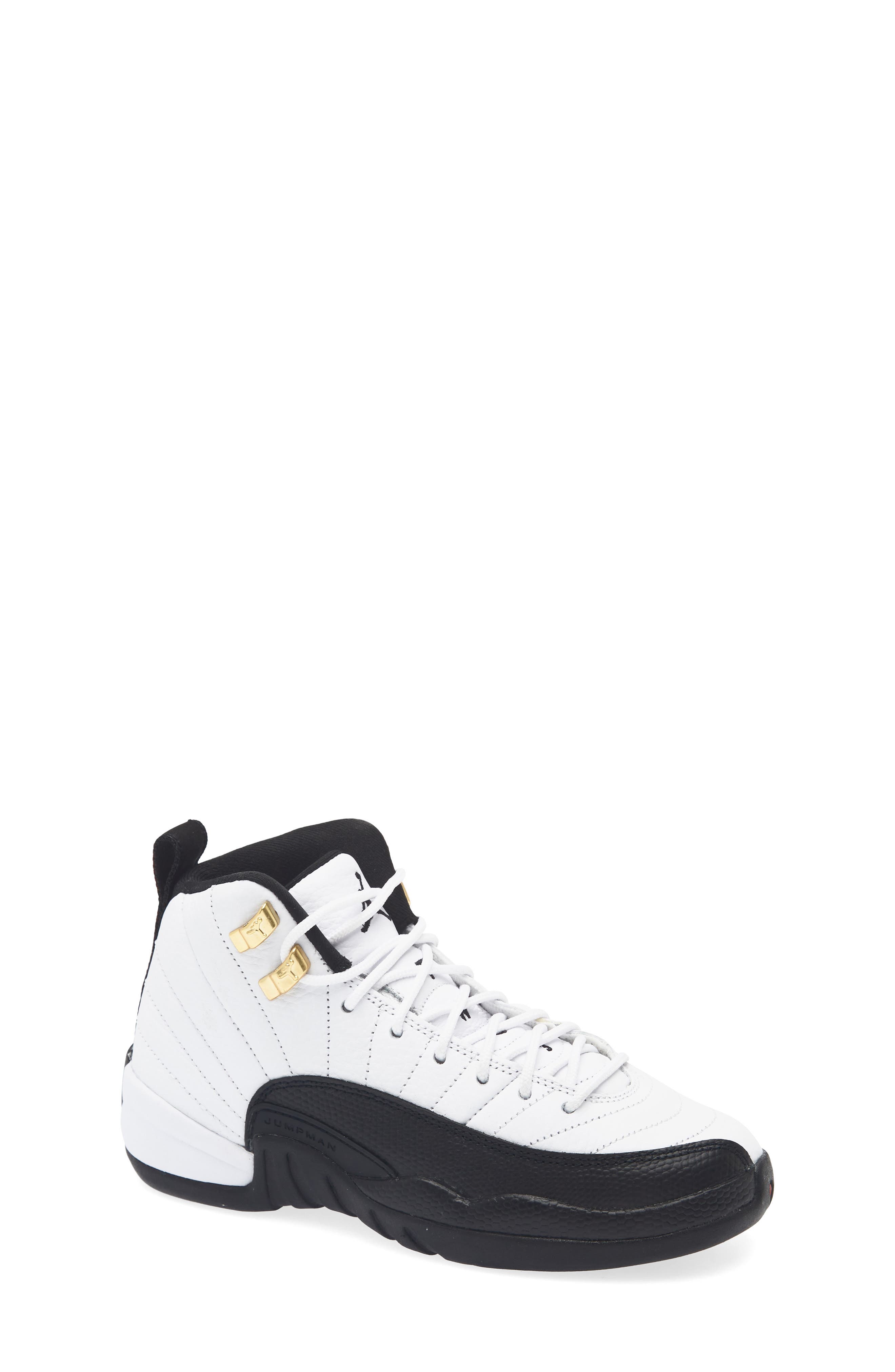 Nike Kids
 Air Jordan 12 Retro Basketball Shoe, Main, color, 117 White/Black