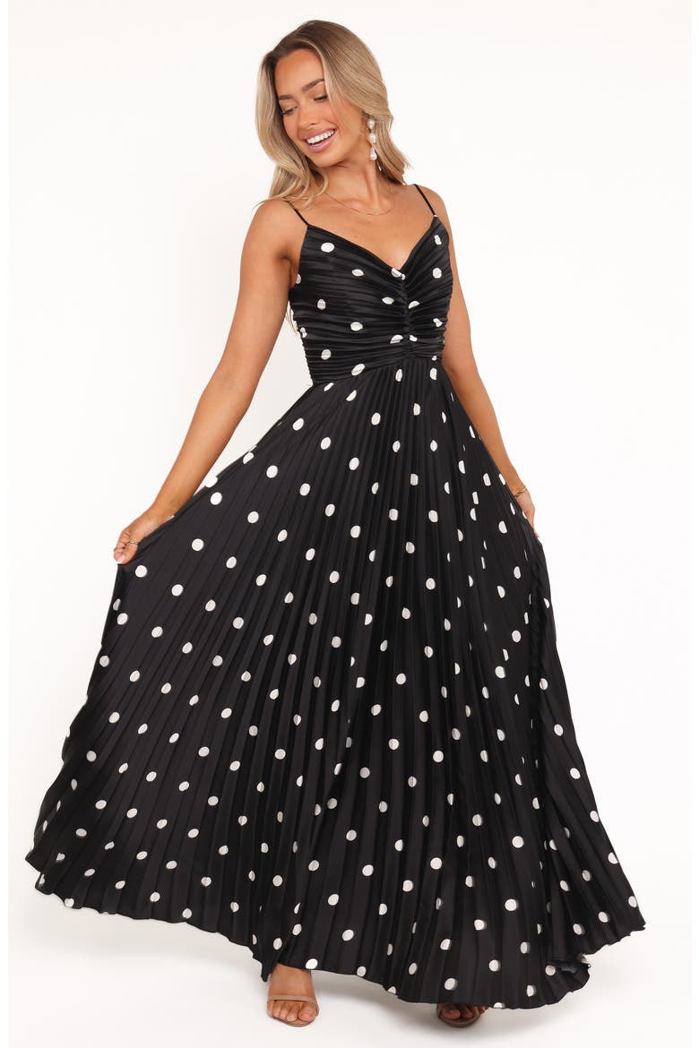Naira Dot Pleated Maxi Dress, Alternate, color, BLACK POLKA DOT