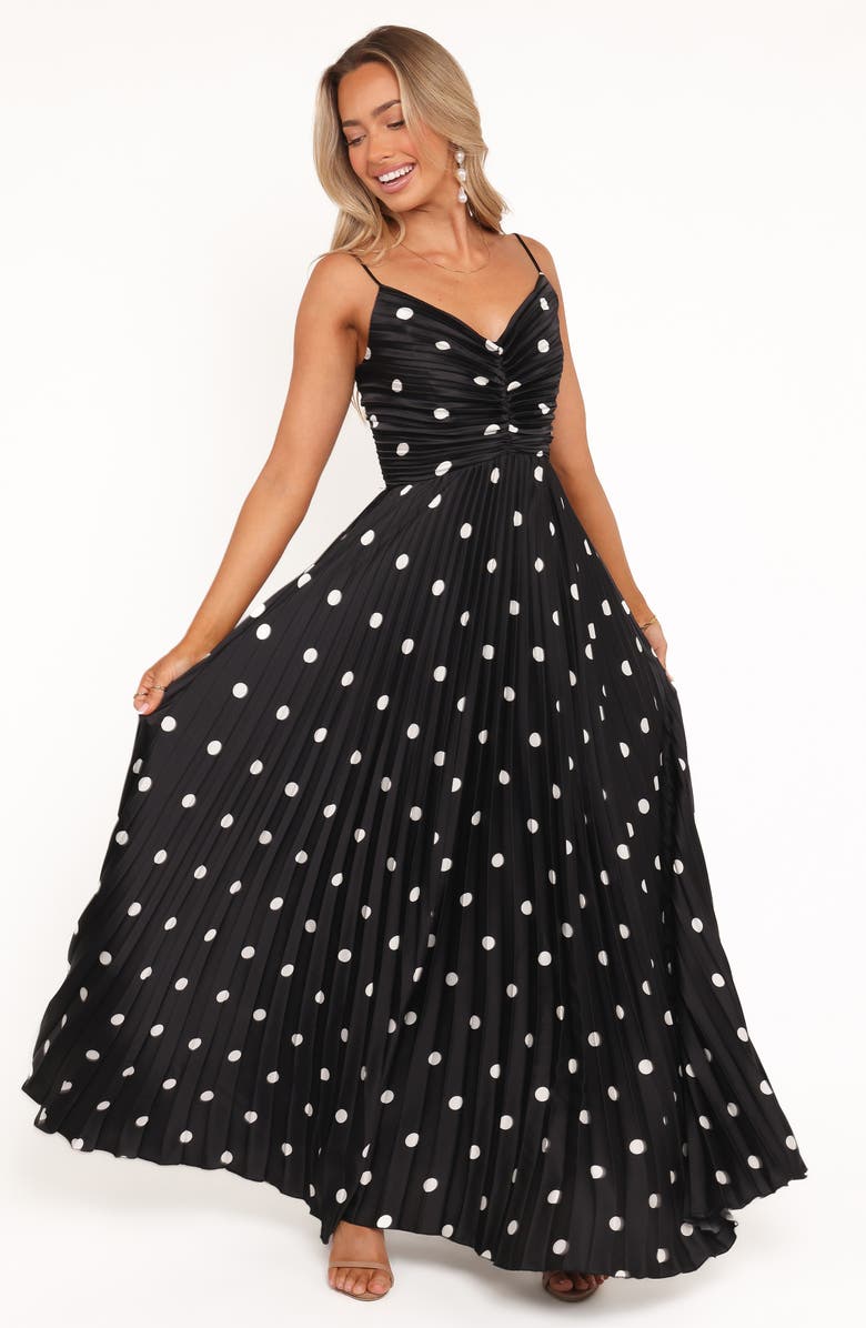Petal & Pup Naira Dot Pleated Maxi Dress, Alternate, color, Black Polka Dot