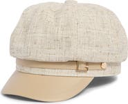 Vince Camuto Tweed & Faux Leather Newsboy Cap