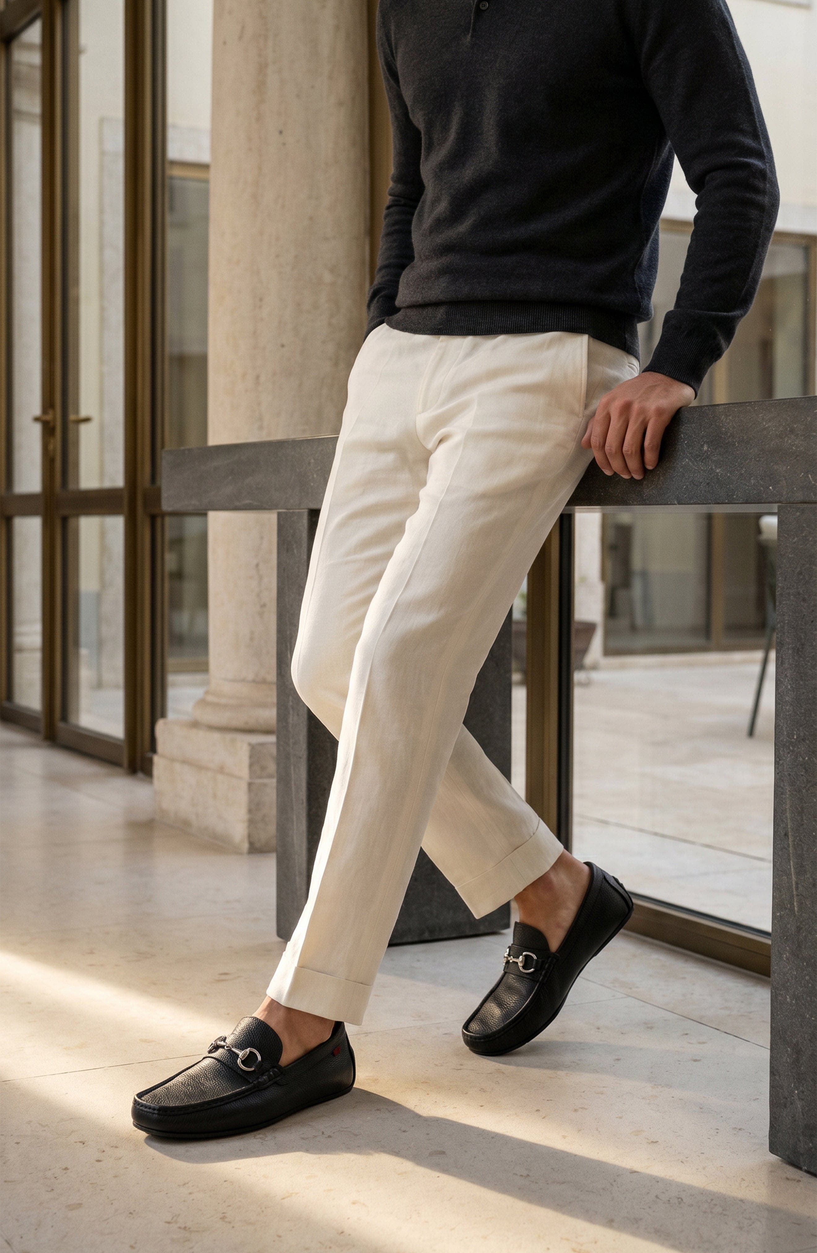 Central Park Leather Slip on Buckle Loafer, Alternate, color, Black Grainy Leather