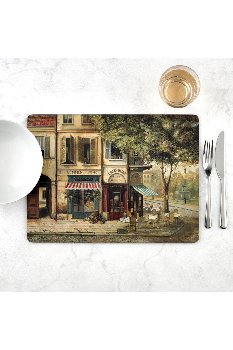 Parisian Scene Set of 4 Cork Back Placemats, Alternate, color, Multi