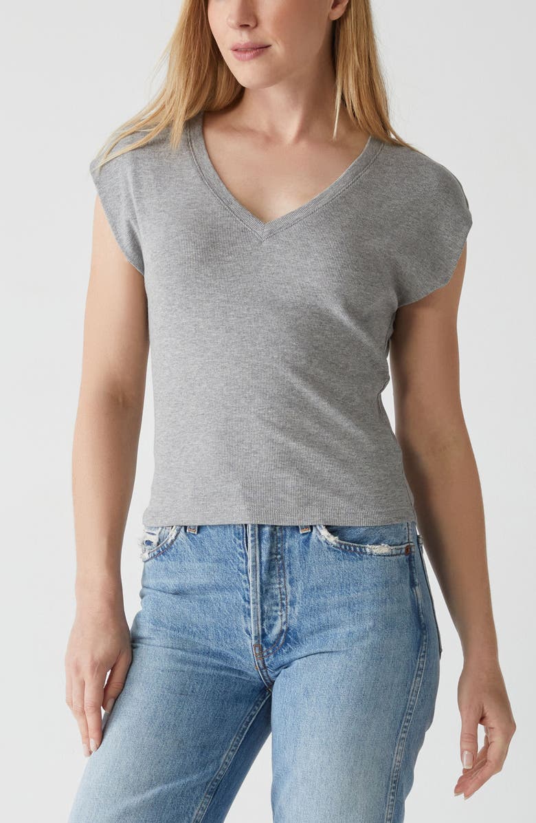 Michael Stars Tati Power Shoulder Rib Top, Alternate, color, Heather Grey