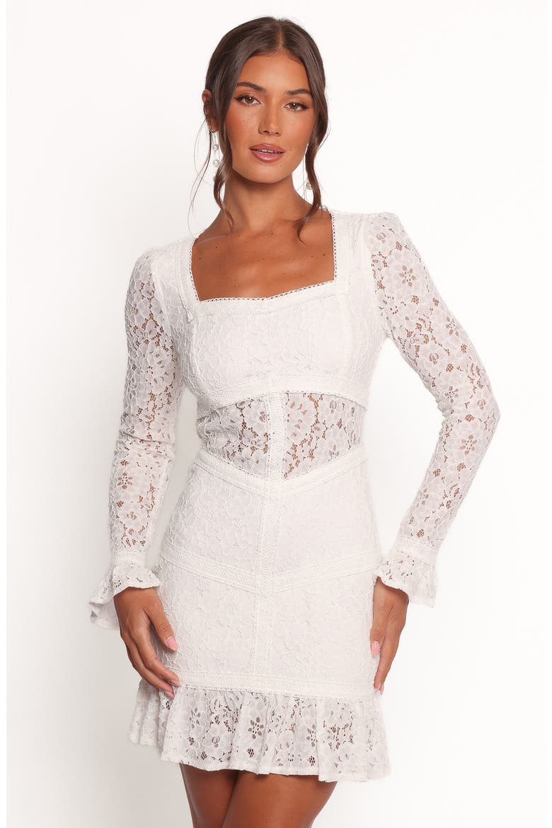 Lyra Ruffle & Lace Long Sleeve Minidress, Alternate, color, WHITE