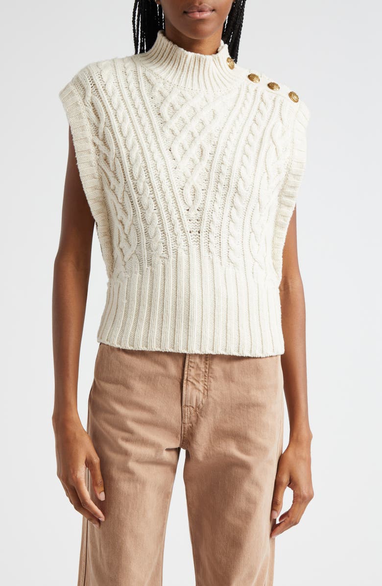 Veronica Beard Holton Wool Button Shoulder Cap Sleeve Sweater, Main, color,