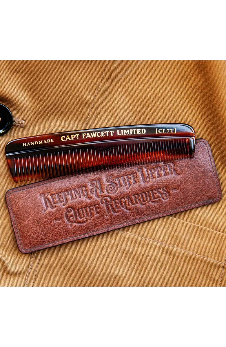 Captain Fawcett Pocket Hair Comb with Leather Sleeve, Alternate, color, Comb