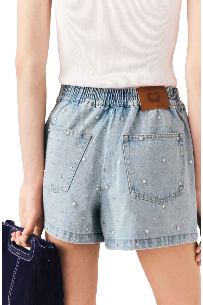 Floral denim shorts, Alternate, color, Blue