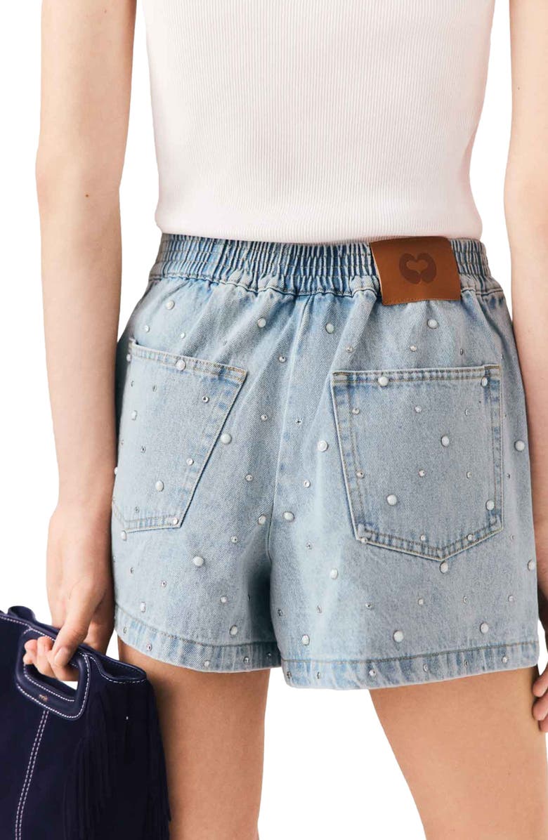 maje Floral denim shorts, Alternate, color, Blue