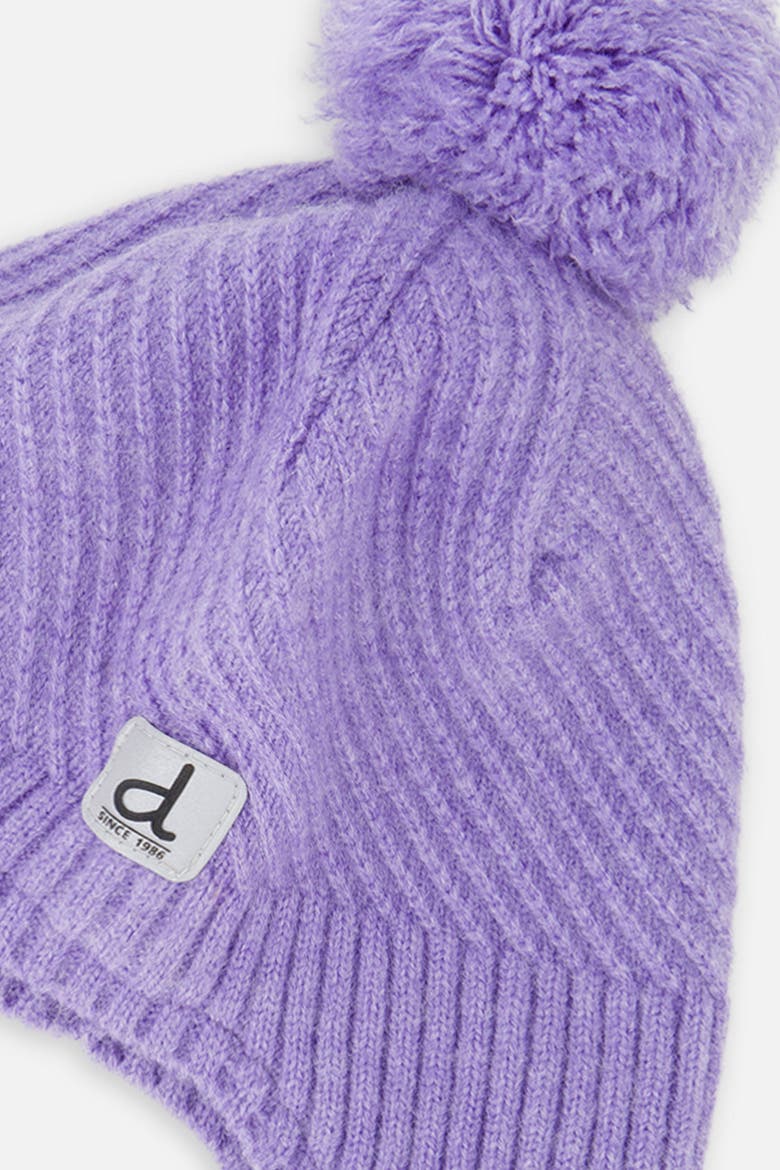 Girl Winter Peruvian Fleece Lined Ear Flap Knit Hat with Pompom, Alternate, color, Violet