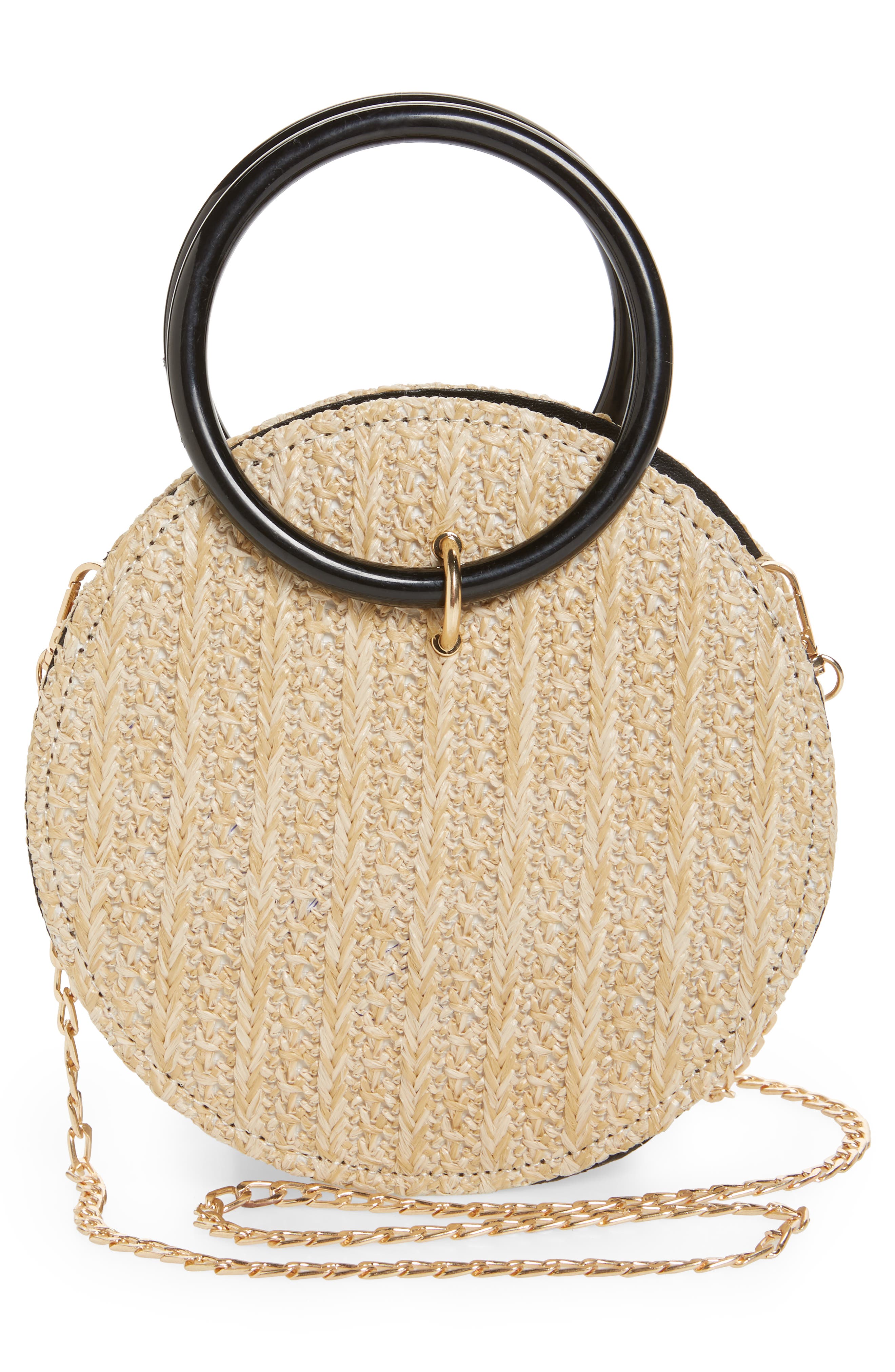 Round Straw Crossbody Bag, Alternate, color, NATURAL/ BLACK