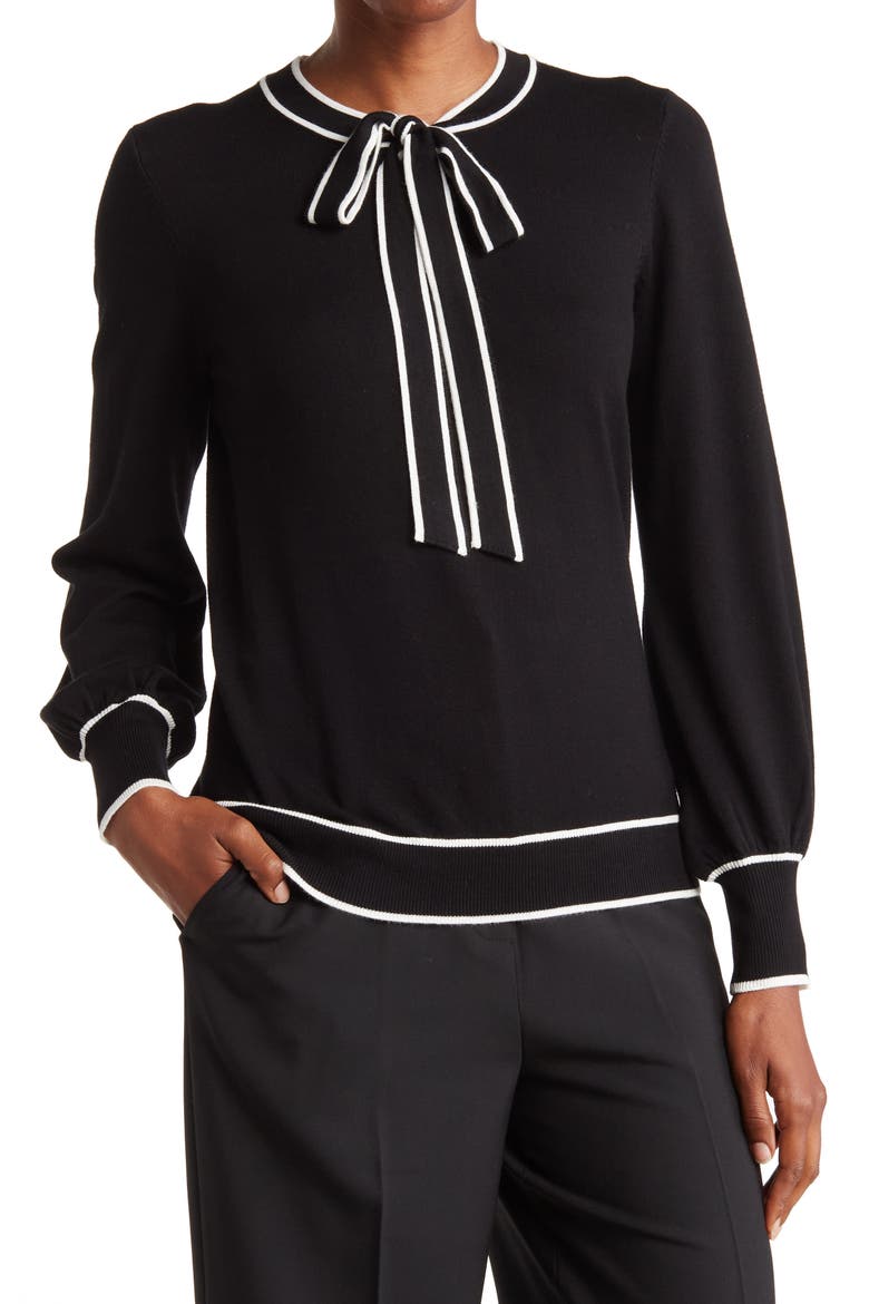 Tipped Bow Neck Sweater, Main, color, BLACK/IVORY