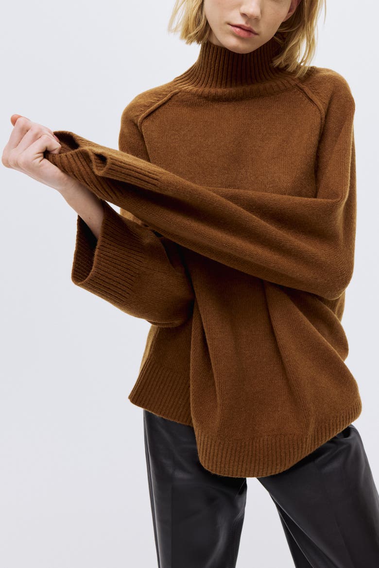 Oversized Turtleneck Jumper, Alternate, color, Brown