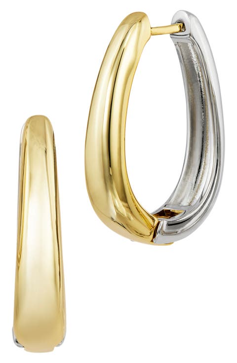 Two-Tone Reversible Oval Hoop Earrings
