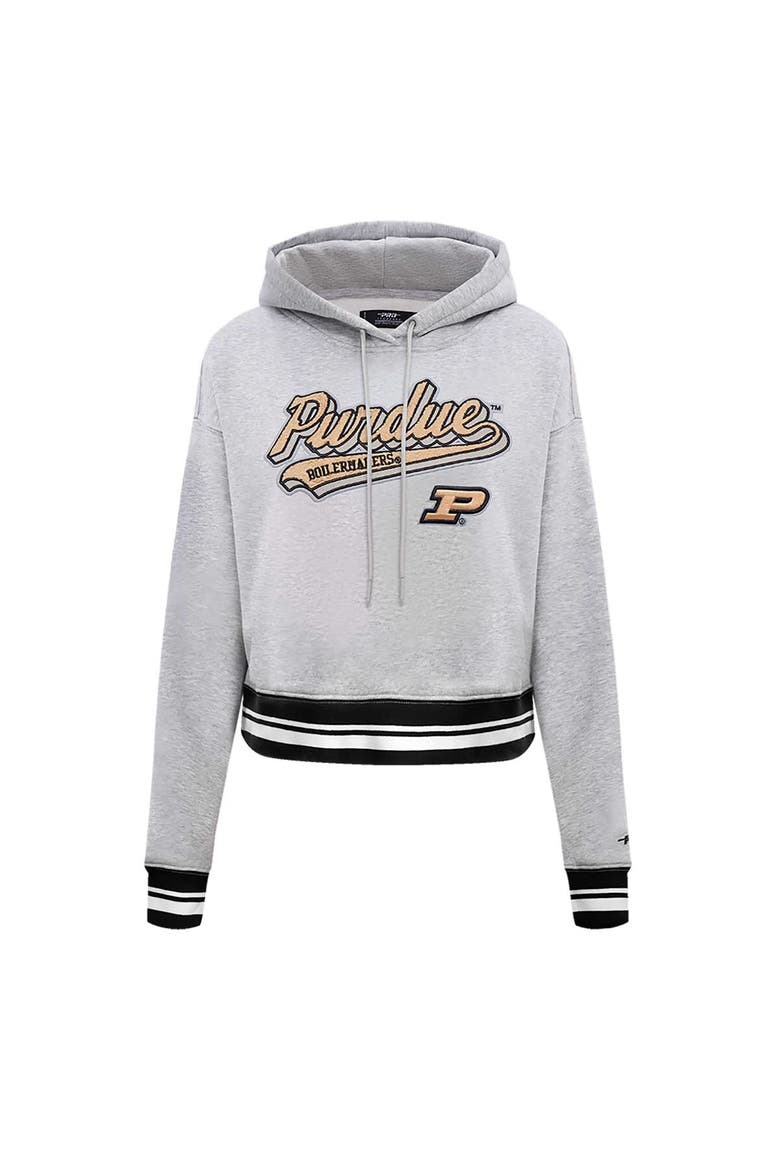 Women's Pro Standard Heather Gray Purdue Boilermakers Script Tail Fleece Cropped Pullover Hoodie, Alternate, color, Heather Gray