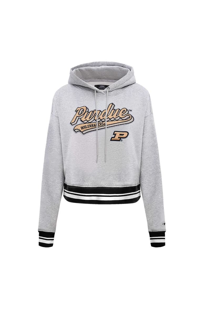 PRO STANDARD Women's Pro Standard Heather Gray Purdue Boilermakers Script Tail Fleece Cropped Pullover Hoodie, Alternate, color,