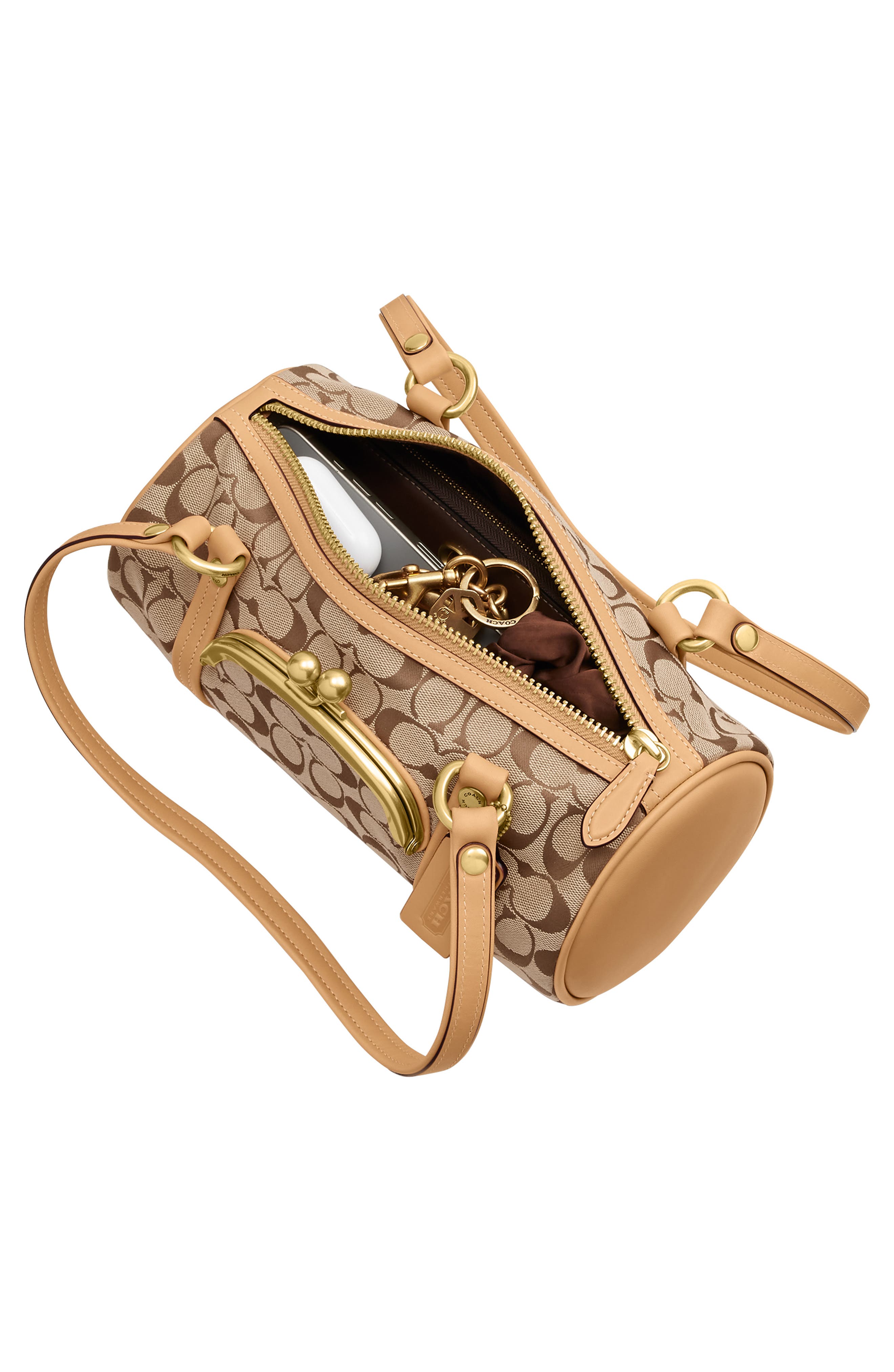 COACH Originals Kisslock Signature Jacquard Barrel Bag, Alternate, color, Khaki Light Peach