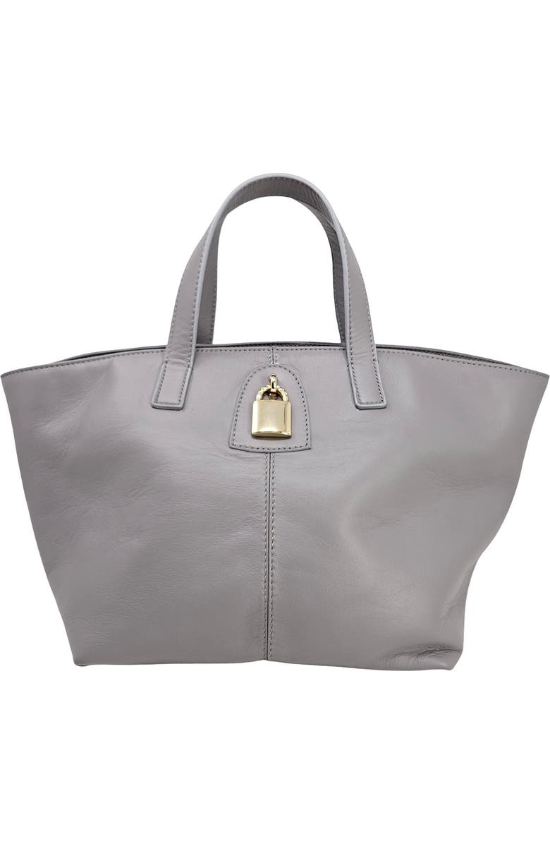 Madison Maison Leather Lock Tote Bag, Main, color, Light Grey