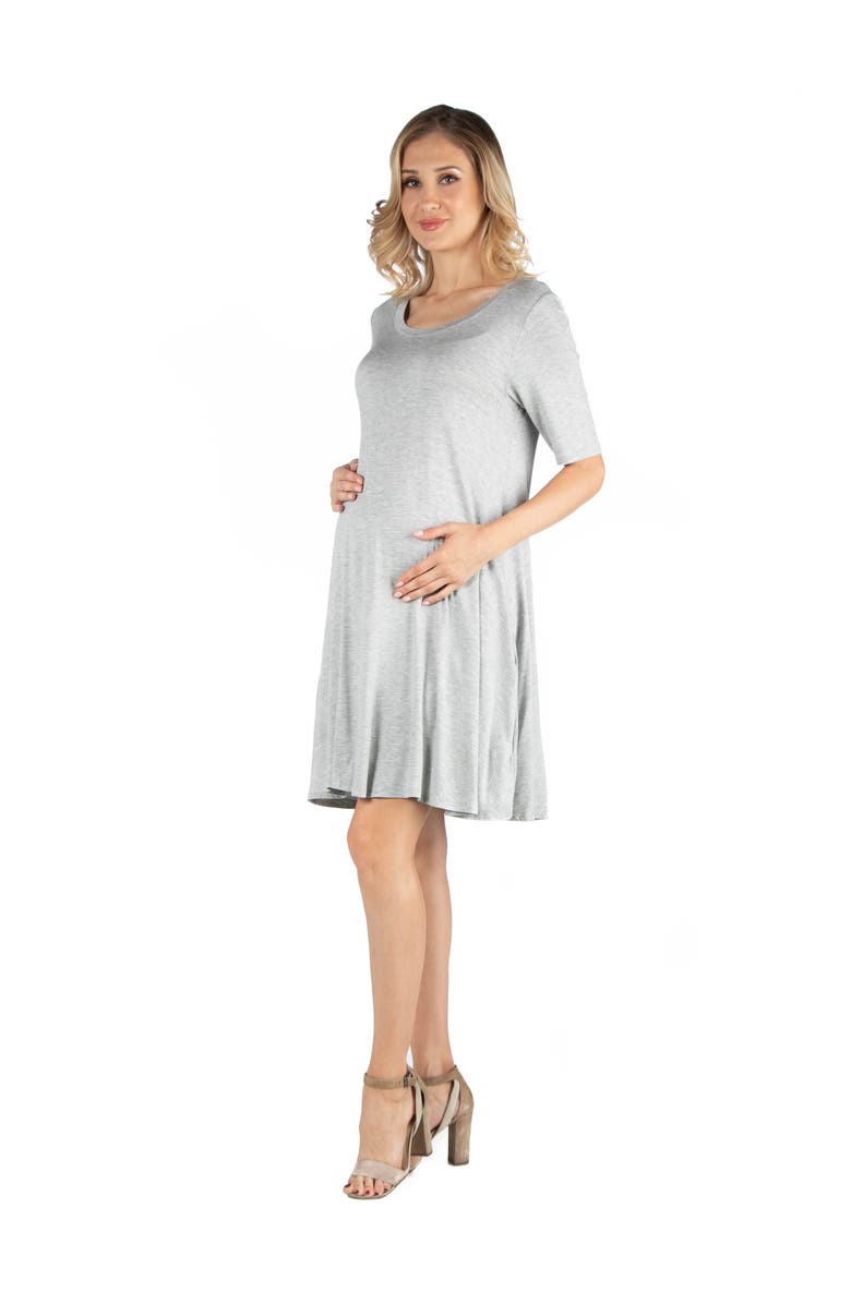24seven Comfort Apparel Maternity Soft Flare T-Shirt Dress with Pocket Detail, Alternate, color, Heather