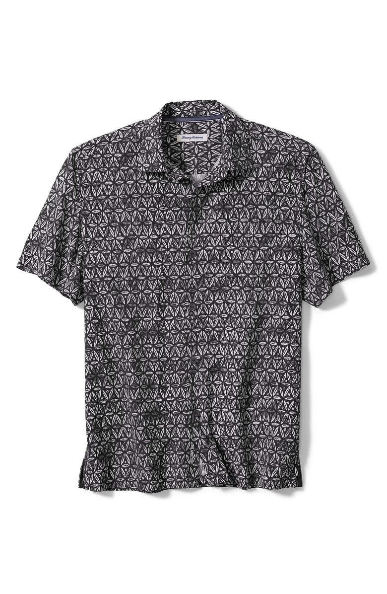 Tommy Bahama Barrier Batik Short Sleeve Silk Blend Button-Up Shirt, Main, color, 