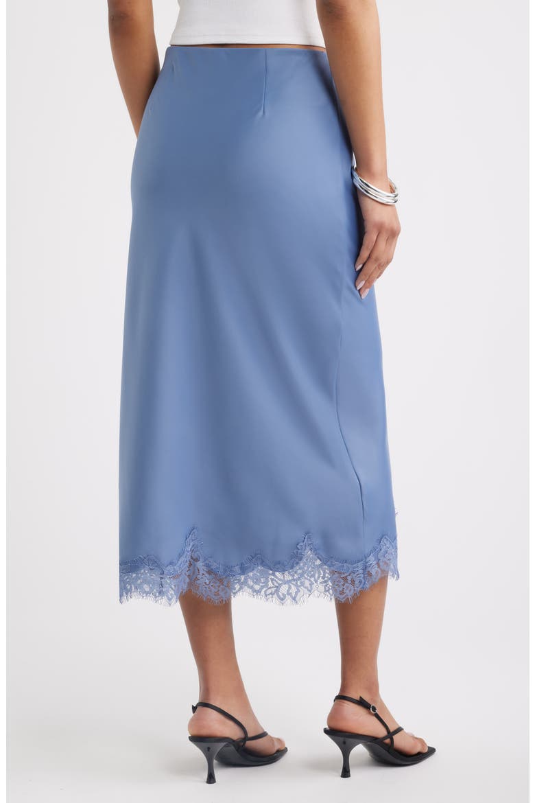 Open Edit Lace Trim Satin Midi Skirt (Women) | Nordstrom