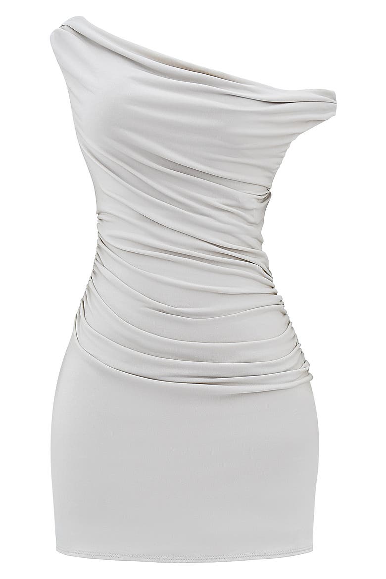 Asymmetric Neck Ruched Minidress, Main, color, TAUPE