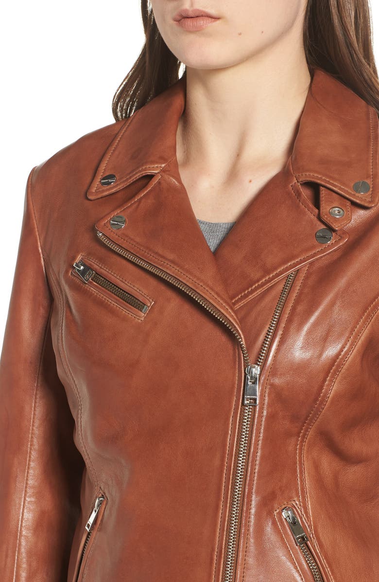 LAMARQUE Asymmetrical Zip Leather Biker Jacket, Alternate, color, 