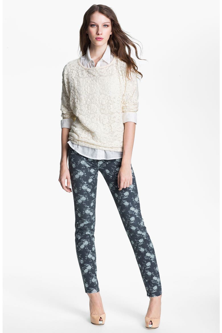 'Diana' Floral Skinny Jeans, Alternate, color, GREY