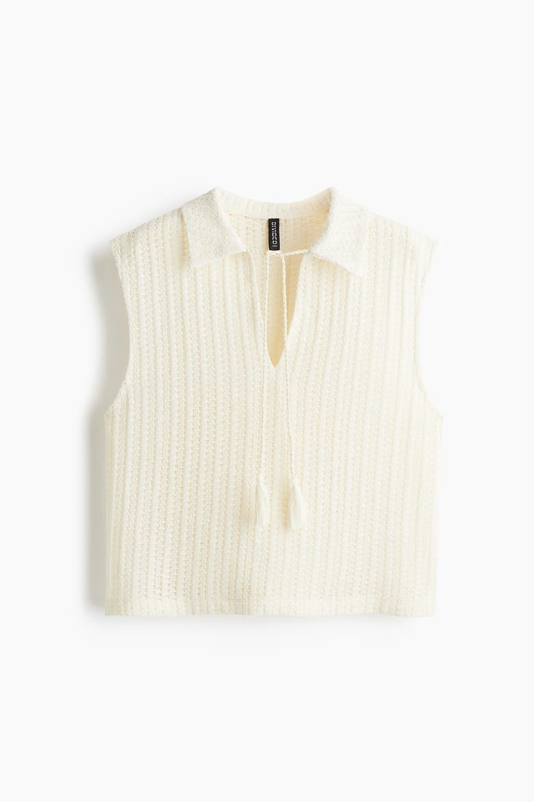 Pointelle-knit Top, Alternate, color, Cream