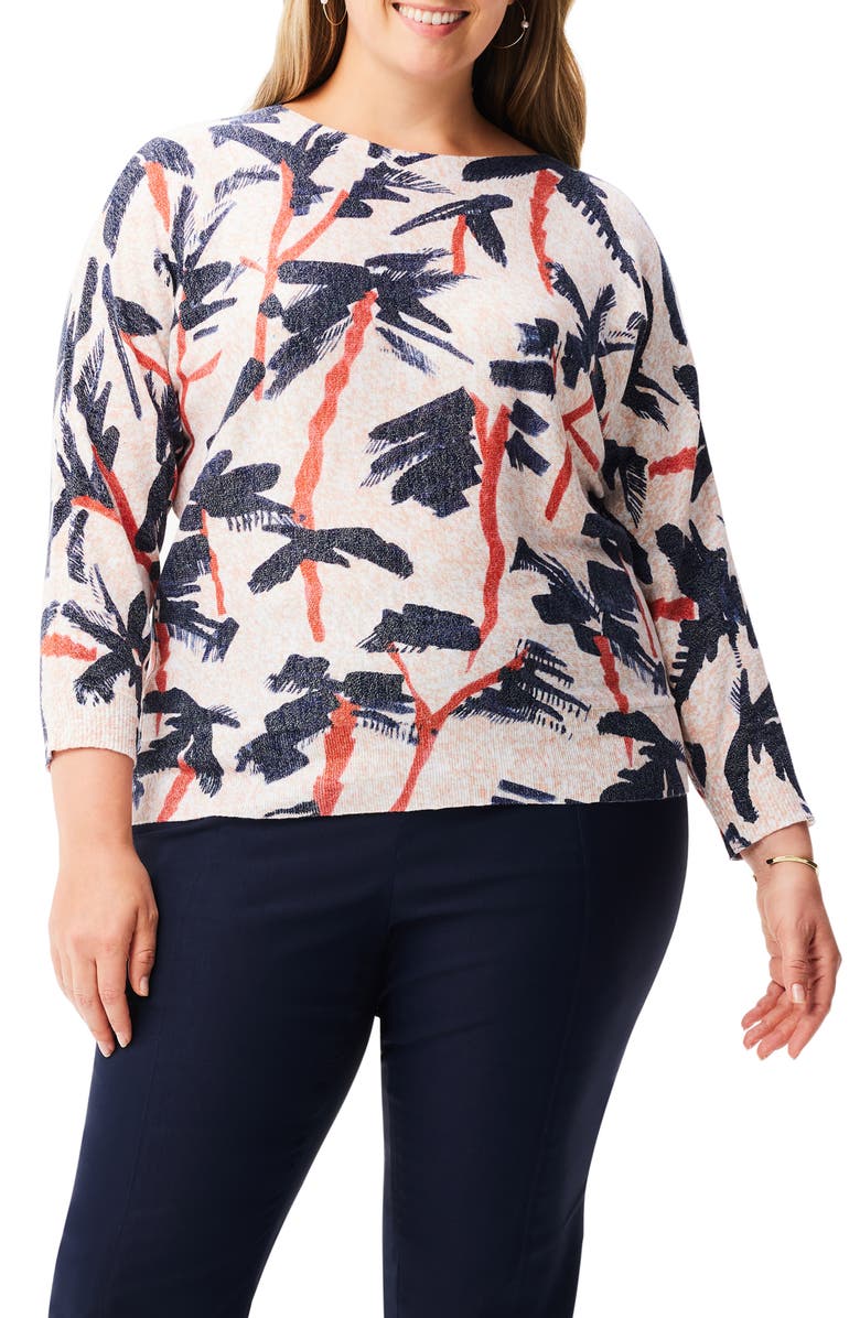 NIC+ZOE Painted Palms Cotton Blend Sweater, Alternate, color, Pink Multi