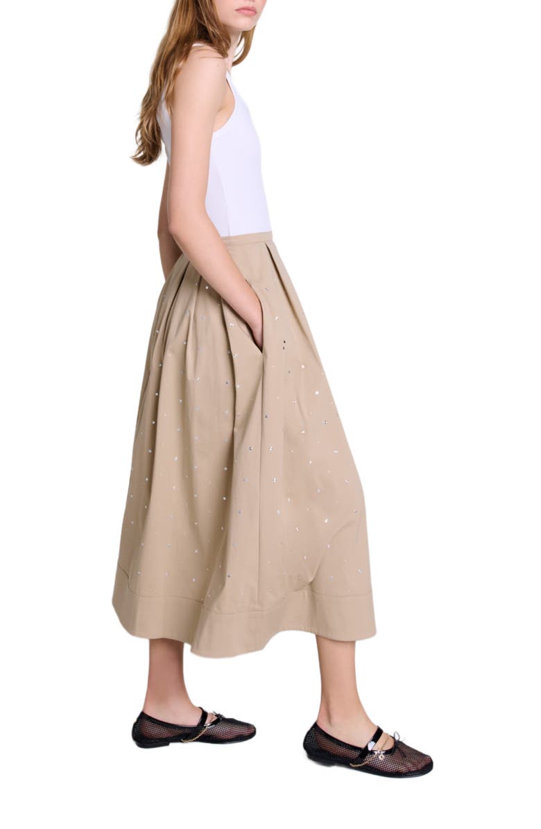 maje Long studded cotton skirt, Alternate, color, 